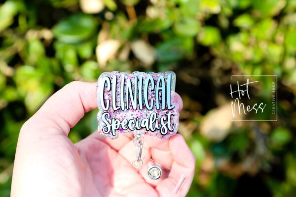 Clinical Specialist Badge Reel, RN ID Holder, Retractable Acrylic Badge Reel, Nurse Gift, Night Shift