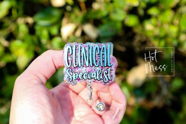 Clinical Specialist Badge Reel, RN ID Holder, Retractable Acrylic Badge Reel, Nurse Gift, Night Shift