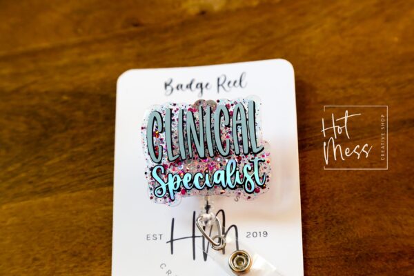 Clinical Specialist Badge Reel, RN ID Holder, Retractable Acrylic Badge Reel, Nurse Gift, Night Shift