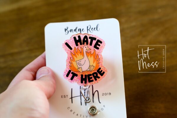 I hate it here badge reel, Interchangeable Badge Reel, Cute badge Reel, Sassy ID Holder, animal badge reel, Badge Holder, Custom Badge Reel