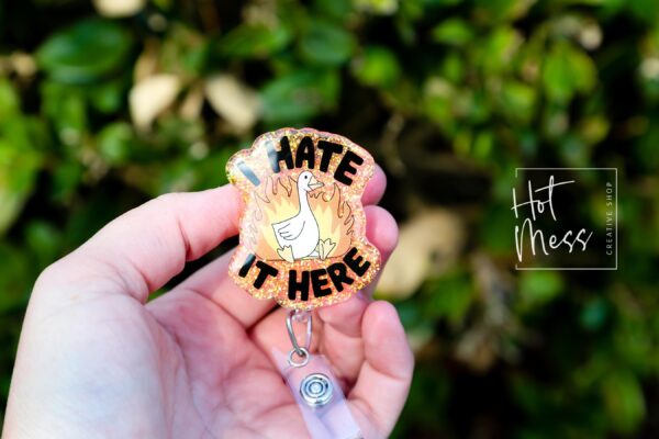 I hate it here badge reel, Interchangeable Badge Reel, Cute badge Reel, Sassy ID Holder, animal badge reel, Badge Holder, Custom Badge Reel