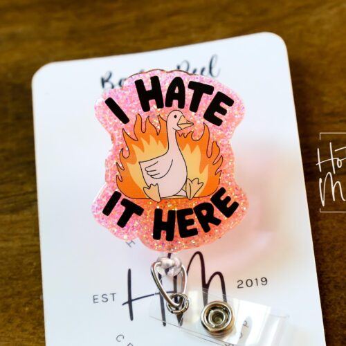 I hate it here badge reel, Interchangeable Badge Reel, Cute badge Reel, Sassy ID Holder, animal badge reel, Badge Holder, Custom Badge Reel