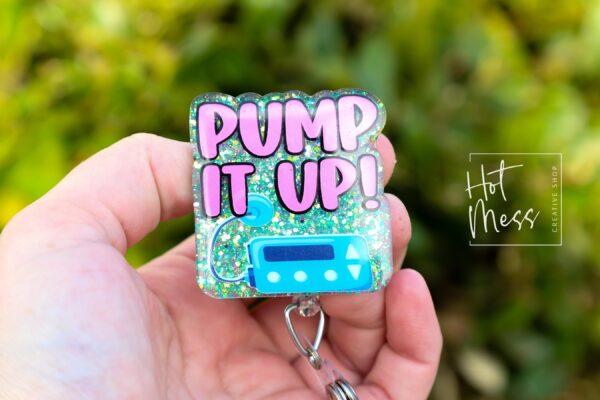 Pump it Up Badge Reel, Diabetes badge reel, Cute Badge Reel, Diabetes Pin, Retractable Badge Reel, Interchangeable Badge Reel