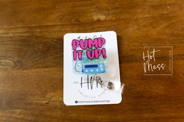Pump it Up Badge Reel, Diabetes badge reel, Cute Badge Reel, Diabetes Pin, Retractable Badge Reel, Interchangeable Badge Reel