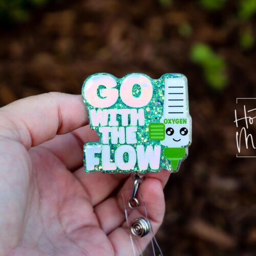 il_fullxfull.6831134143_5p0g Go with the flow Funny Badge Reel, RN ID Holder, Retractable Acrylic Badge Reel, Nurse Gift, Respiratory Badge Reel