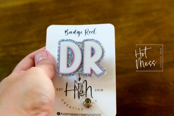 il_fullxfull.6831176473_caw6 Doctor Badge Reel, DR ID Holder, Retractable Acrylic Badge Reel, Funny Badge Reel, Glitter id holder,