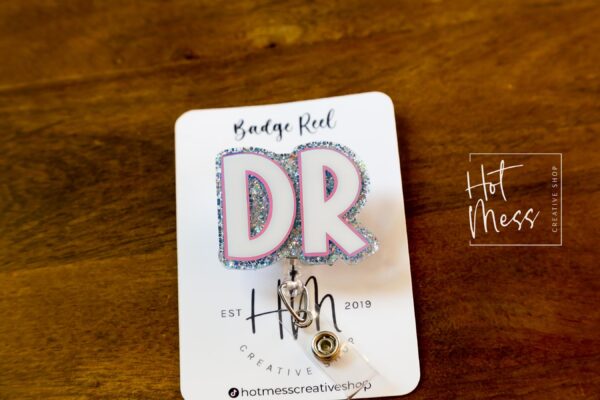 il_fullxfull.6831176479_85ve Doctor Badge Reel, DR ID Holder, Retractable Acrylic Badge Reel, Funny Badge Reel, Glitter id holder,