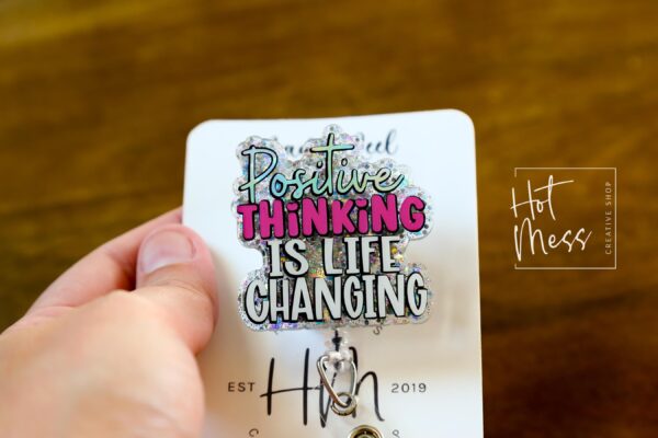 Positive Thinking Badge Reel, Retractable Badge Reel, Interchangeable Badge Reel, Glitter Badge Reel