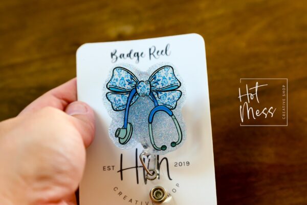 il_fullxfull.6831219829_c2gj Blue Nurse Bow Badge Reel, Badge ID, Stocking Stuffer, work lanyard, coquette nurse