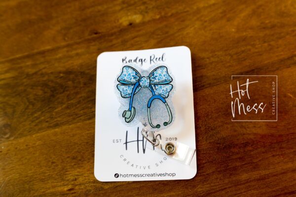 il_fullxfull.6831219843_3uam Blue Nurse Bow Badge Reel, Badge ID, Stocking Stuffer, work lanyard, coquette nurse