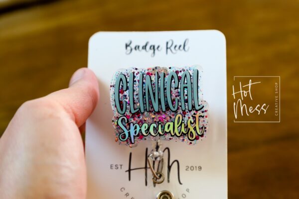 Clinical Specialist Badge Reel, RN ID Holder, Retractable Acrylic Badge Reel, Nurse Gift, Night Shift