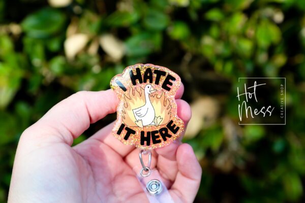 I hate it here badge reel, Interchangeable Badge Reel, Cute badge Reel, Sassy ID Holder, animal badge reel, Badge Holder, Custom Badge Reel