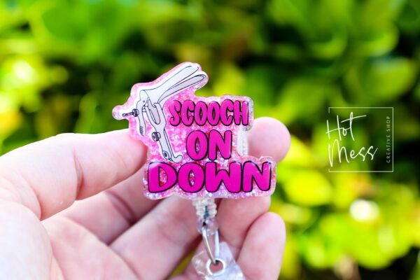 il_fullxfull.6843778910_3e4f Humorous OBGYN Badge Reel: Scooch On Down Retractable ID Holder for Labor & Delivery Nurses