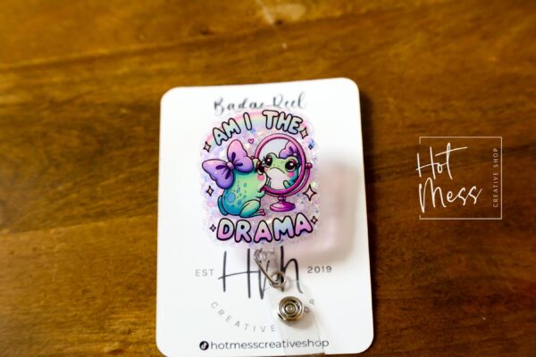 il_fullxfull.6870763618_45hj Am I the drama? Funny Frog Badge Reel, Retractable Acrylic Badge Reel, Nurse Gift, Night Shift, Paramedic gift, Office Worker