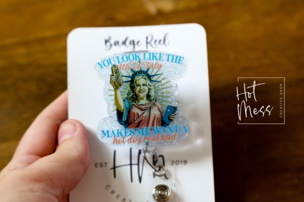 4th of July USA Badge Reel, Hot Dogs, Retractable Badge Reel, Teacher ID Holder, Nurse Badge Reel