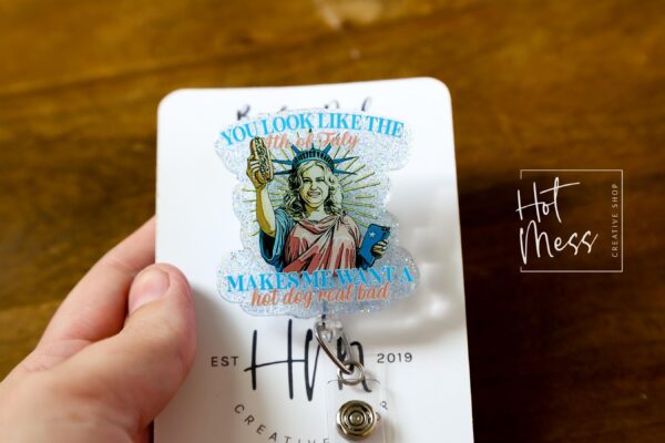 4th of July USA Badge Reel, Hot Dogs, Retractable Badge Reel, Teacher ID Holder, Nurse Badge Reel