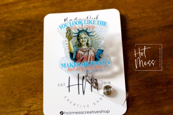 4th of July USA Badge Reel, Hot Dogs, Retractable Badge Reel, Teacher ID Holder, Nurse Badge Reel