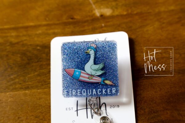 4th of July USA Badge Reel, Firequacker, Silly Goose Retractable Badge Reel, Teacher ID Holder, Nurse Badge Reel