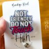 il_fullxfull.6870783728_4ohs Not Friendly do not touch Badge Reel, RN id Holder, Hot Mess Retractable Acrylic Badge Reel, Nurse Gift, Funny Badge Reel, Glitter id holder