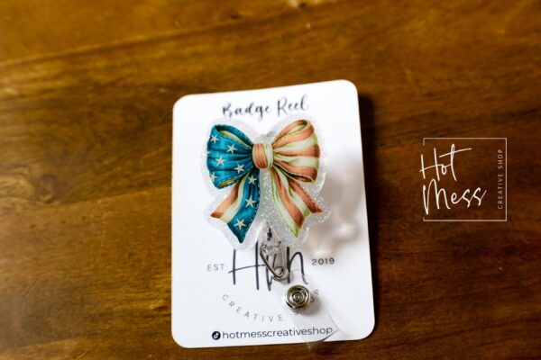 il_fullxfull.6870798618_7von Patriotic Bow Badge Reel, Badge ID, Fourth of July, work lanyard, coquette nurse