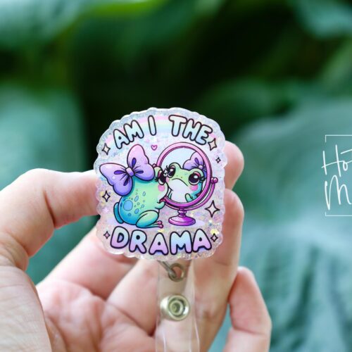 il_fullxfull.6876547218_6bdz Am I the drama? Funny Frog Badge Reel, Retractable Acrylic Badge Reel, Nurse Gift, Night Shift, Paramedic gift, Office Worker