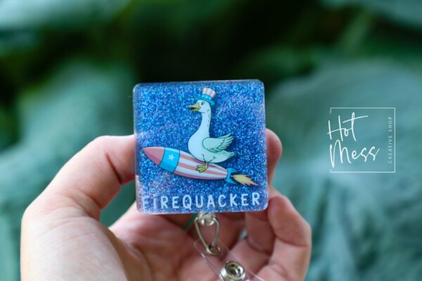 4th of July USA Badge Reel, Firequacker, Silly Goose Retractable Badge Reel, Teacher ID Holder, Nurse Badge Reel