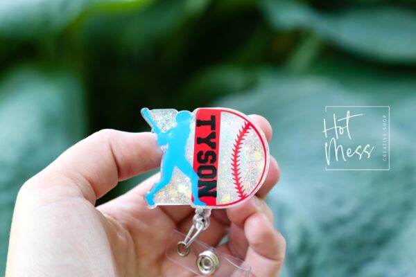 Custom Baseball Badge Reel – Personalized Glitter Badge Holder with Player's Name – Perfect Gift for Baseball Players, Coaches, and Fans!