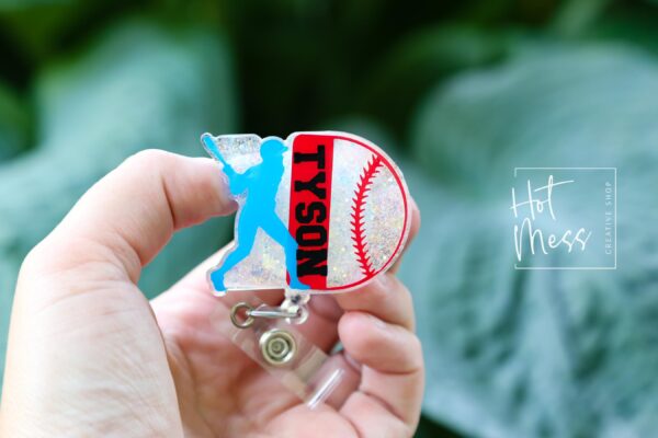 Custom Baseball Badge Reel – Personalized Glitter Badge Holder with Player's Name – Perfect Gift for Baseball Players, Coaches, and Fans!