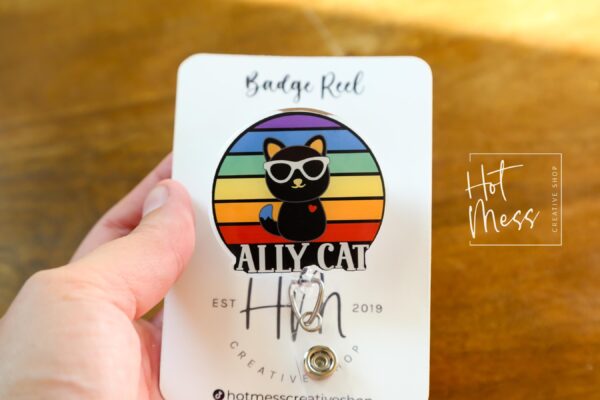 il_fullxfull.6876741512_cf2q Ally Cat Pride Badge Reel – LGBTQ+ Ally Retractable ID Holder with Rainbow Glitter, Cute Cat Badge Clip for Pride Month