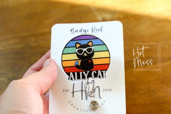 il_fullxfull.6876741516_4zh7 Ally Cat Pride Badge Reel – LGBTQ+ Ally Retractable ID Holder with Rainbow Glitter, Cute Cat Badge Clip for Pride Month