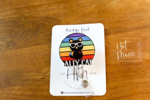 il_fullxfull.6876741520_62m1 Ally Cat Pride Badge Reel – LGBTQ+ Ally Retractable ID Holder with Rainbow Glitter, Cute Cat Badge Clip for Pride Month