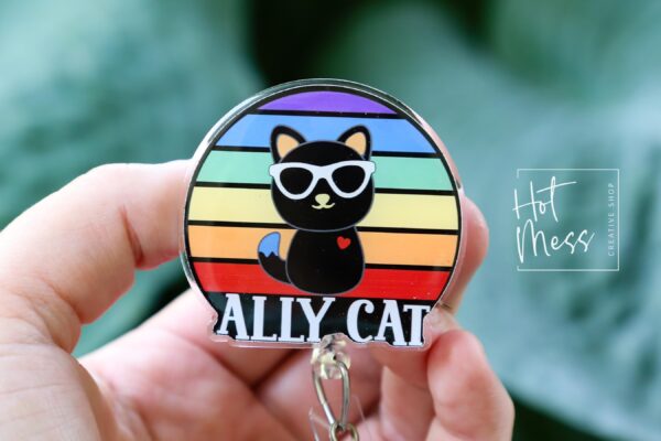 il_fullxfull.6876741534_mlxy Ally Cat Pride Badge Reel – LGBTQ+ Ally Retractable ID Holder with Rainbow Glitter, Cute Cat Badge Clip for Pride Month