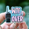 WTF, Over Badge Reel – Funny EMS Glitter ID Holder with Walkie Talkie Design, Snarky Retractable Clip for EMTs & First Responders