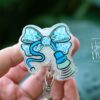 il_fullxfull.6876777862_5g6s Blue Glitter Coquette Bow Badge Reel or Pin – Ultrasound Tech Toile Design, Sonographer ID Clip or Pin, Cute Medical Work Accessory