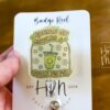 Funny Badge Reel, Running on matcha and bills to pay, RN ID Holder, Retractable Acrylic Badge Reel, Teacher gift, Office Worker