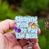 il_fullxfull.6909691084_pv7q Slinging pills to pay the bills Badge Reel, Pharmacy Badge Reel, Retractable Badge, pharmacy tech