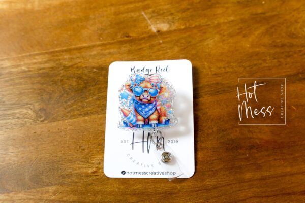 4th of July USA Hyland Cow Badge Reel, Retractable Badge Reel, Teacher ID Holder, Nurse Badge Reel