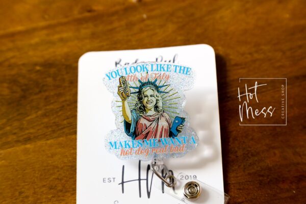 4th of July USA Badge Reel, Hot Dogs, Retractable Badge Reel, Teacher ID Holder, Nurse Badge Reel