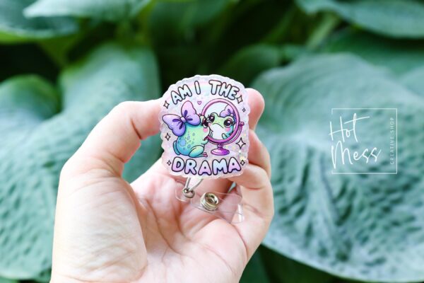 il_fullxfull.6924523021_j6sj Am I the drama? Funny Frog Badge Reel, Retractable Acrylic Badge Reel, Nurse Gift, Night Shift, Paramedic gift, Office Worker