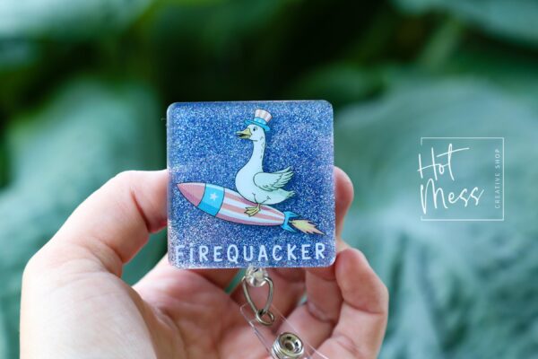 4th of July USA Badge Reel, Firequacker, Silly Goose Retractable Badge Reel, Teacher ID Holder, Nurse Badge Reel