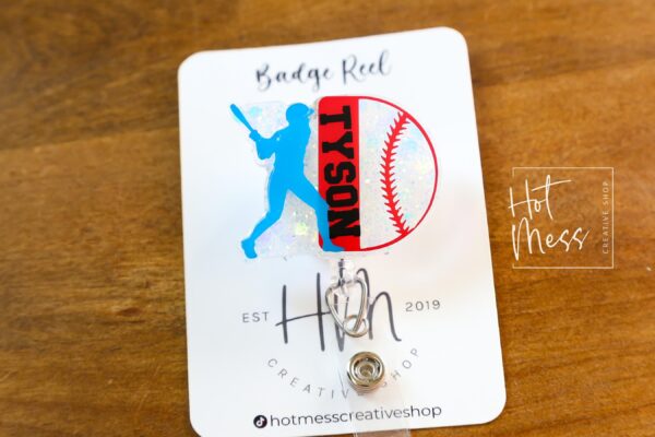 Custom Baseball Badge Reel – Personalized Glitter Badge Holder with Player's Name – Perfect Gift for Baseball Players, Coaches, and Fans!