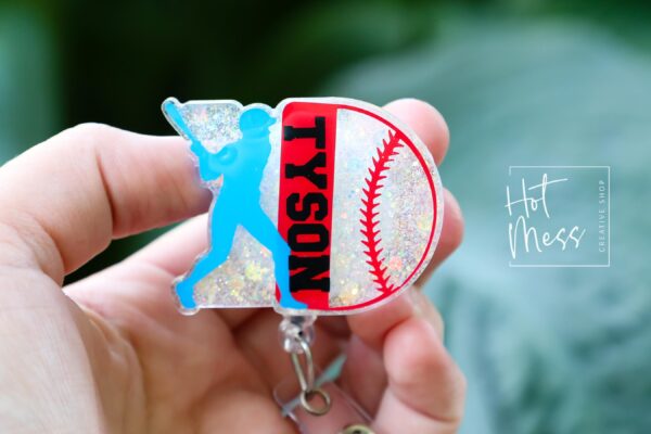 Custom Baseball Badge Reel – Personalized Glitter Badge Holder with Player's Name – Perfect Gift for Baseball Players, Coaches, and Fans!