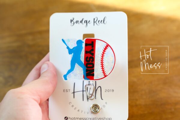 Custom Baseball Badge Reel – Personalized Glitter Badge Holder with Player's Name – Perfect Gift for Baseball Players, Coaches, and Fans!