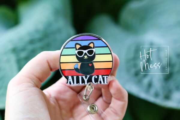 il_fullxfull.6924718733_rof8 Ally Cat Pride Badge Reel – LGBTQ+ Ally Retractable ID Holder with Rainbow Glitter, Cute Cat Badge Clip for Pride Month