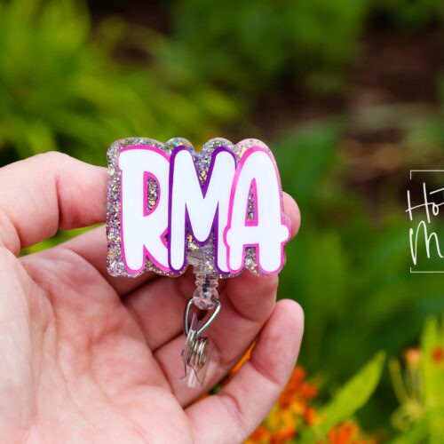 Registered Medical Assistant Glitter Badge Reel – Sparkly ID Holder for RMA, Retractable Badge Clip, Cute Healthcare Accessory