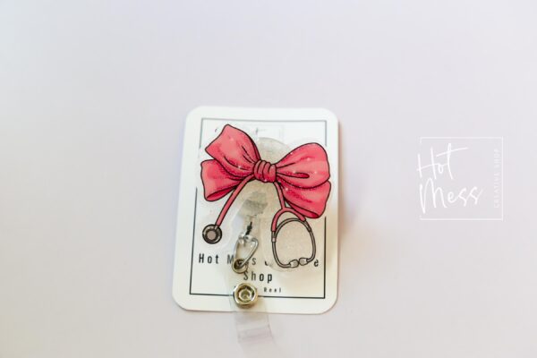 Pink Coquette Nurse Bow Badge Reel ID Holder - Cute Work Lanyard Accessory for Healthcare Professionals