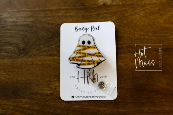 CSI Ghost Badge Reel,  Halloween ID Holder, Interchangeable Glitter badge reel, forensic science Ghost
