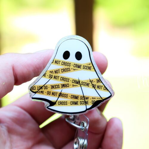CSI Ghost Badge Reel,  Halloween ID Holder, Interchangeable Glitter badge reel, forensic science Ghost