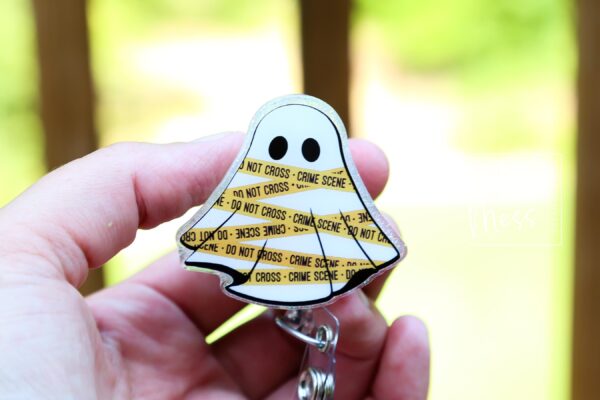 CSI Ghost Badge Reel,  Halloween ID Holder, Interchangeable Glitter badge reel, forensic science Ghost