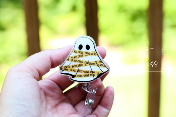 CSI Ghost Badge Reel,  Halloween ID Holder, Interchangeable Glitter badge reel, forensic science Ghost